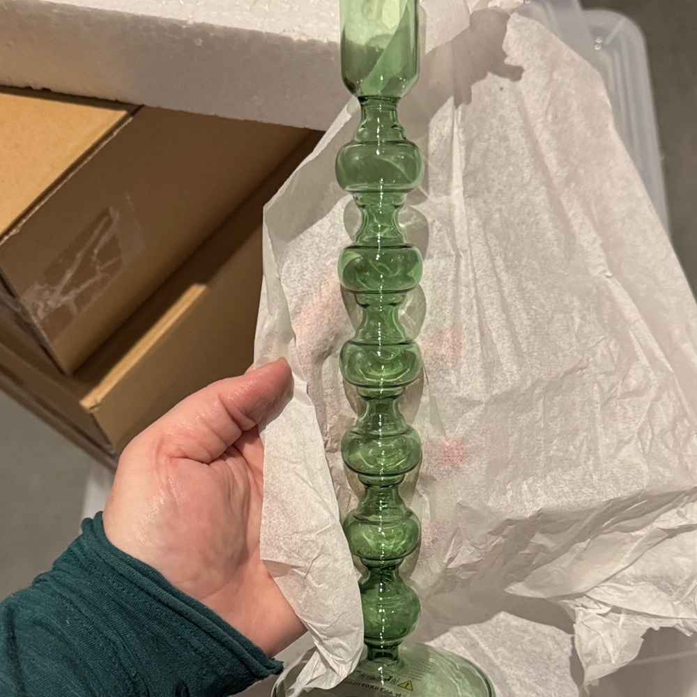 Anthropologie Green Delaney Glass Candle Holder